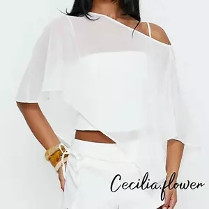 Áo sơ mi nữ Sheer Cape mùa hè Áo batting tay lệch một vai Áo sơ mi Poncho cổ