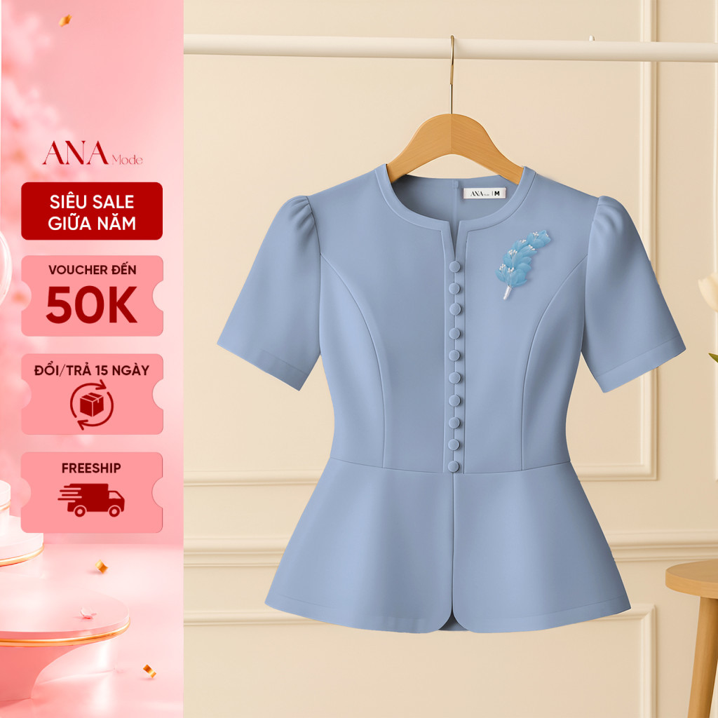 Áo Kiểu Đính Hoa Nữ ANA Mode Chất Liệu Cotton Lạnh Thanh Lịch Đi Tiệc Quà Tặng Mẹ AK25CHD18