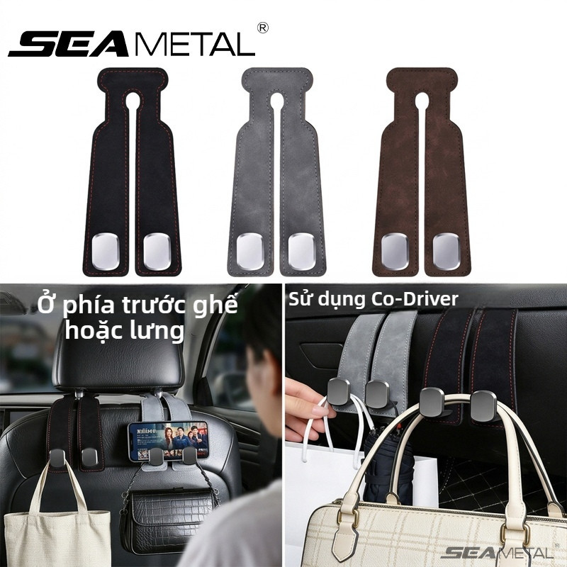 SEAMETAL Móc treo ghế ô tô lông thú giả đa chức năng Móc treo nội thất ẩn Có thể đựng điện thoại di động