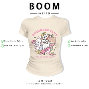 BOOM Áo Baby Tee Nữ Cotton Ôm Body-Áo Thun Ngắn Tay Y2K In Hình PhongCách Mùa Hè, Cổ Tròn Hàng Đầucách hàn quốc phong078