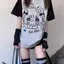Phong cách mới Châu Á Mèo con in hình Raglan tay ngắn hai chiều Anime dáng rộng cổ tròn