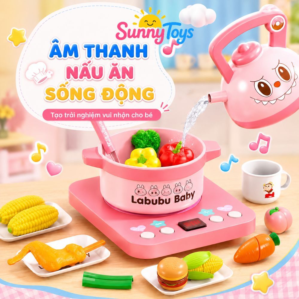Bếp Mini SunnyToys Hình Gấu Labubu - Đồ Chơi Nấu Ăn Có Âm Thanh Cho Bé Siêu Dễ Thương