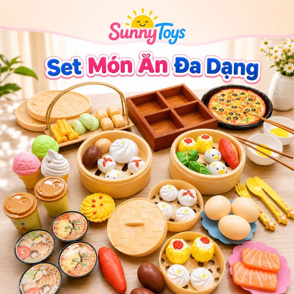 Set Đồ Ăn Nhà Bếp SunnyToys 88 Món - Thực Phẩm Mô Phỏng Cho Bé Chơi Nấu Ăn