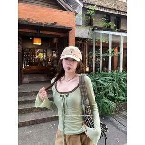 Xuân Hè Phong cách mới Phong cách Hàn Quốc Thời trang Pure Desire Girl BM Style Làm trắng da giảm tuổi đi kèm với áo Vest đệm ngực + Áo có họa tiết