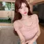 Áo len ren tay phồng màu hồng gợi cảm dành cho nữ mùa hè Pure Desire Sweet Hot Girl Áo ngắn một vai nhỏ
