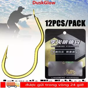 DUSKGLOW 12 Cái / gói Móc câu lật tự động, Móc câu cá vàng thép gai sắc bén chống trượt, Dụng cụ câu cá bằng thép Carbon cao