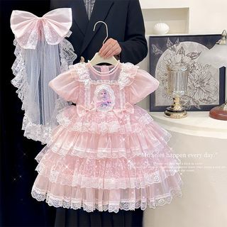 Đầm công chúa bé gái mùa hè - Váy Lolita ren tầng bồng bềnh dự tiệc sinh nhật biểu diễn