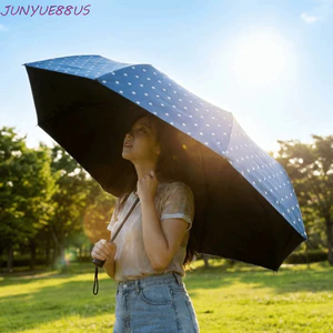 Ô dù chấm bi JUNYUE88US, Ô tự động bảo vệ tia cực tím bằng tay / tự động, Ô gấp nhẹ phủ màu đen tối giản Ô sử dụng kép mùa hè