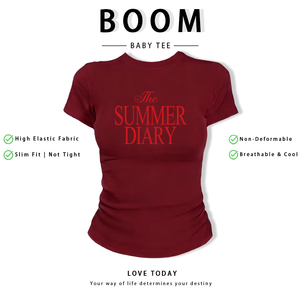 BOOM Áo Baby Tee Nữ Cotton Ôm Body-Áo Thun Ngắn Tay Y2K In Hình PhongCách Mùa Hè, Cổ Tròn Hàng Đầucách hàn quốc phongV12