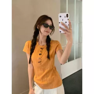 Áo thun ngắn tay phong cách Hàn Quốc phong cách nhẹ nhàng dành cho nữ Siêu Hot Loose Slimer Look Top