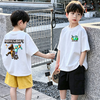 (1-12 tuổi) Áo thun ngắn tay cổ tròn bằng cotton in hình hoạt hình vui nhộn "Minecraft" dành cho bé trai