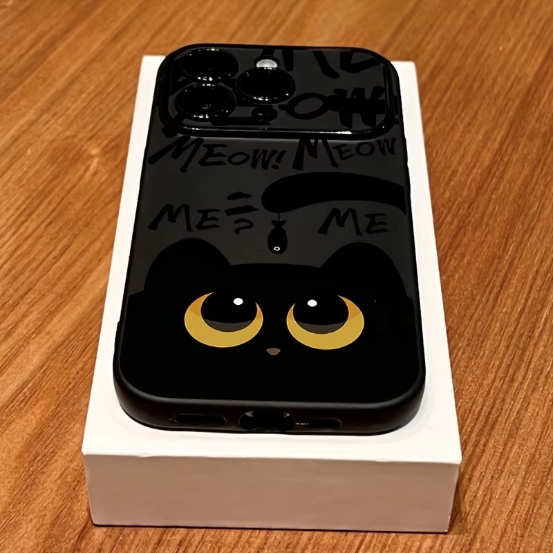 Phim Hoạt Hình Mèo Đen Ăn Cá Họa Tiết Ốp Lưng Điện Thoại iPhone 17 16 15 14 13 12 11 PRO MAX X XS XR Plus Vỏ Mềm Chống Sốc