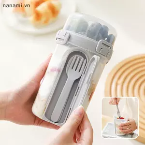 600ML Salad Yến Mạch Cốc Ăn Sáng Cốc Đôi Ngũ Cốc Hạt Sữa Chua Bộ Hộp Đựng Có Giá Đỡ Thay Đồ Phuộc Chuẩn Bị Bữa Ăn [VN]