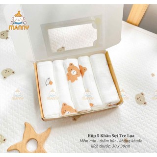Hộp 5 khăn sữa sơi tre 2 lớp mềm mịn chuyên dùng cho bé sơ sinh Bubbybaby-GV