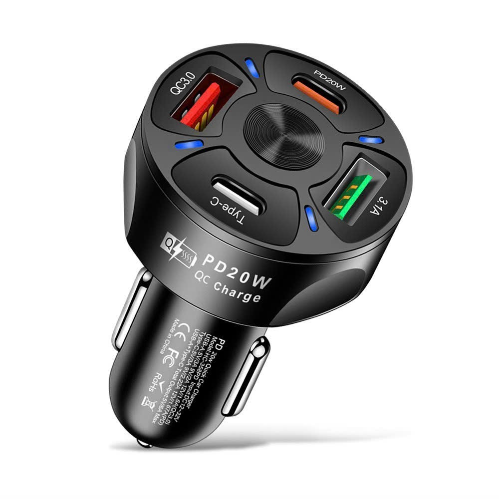 Tẩu Sạc Nhanh Ô Tô Chính Hãng PD 20W QC3.0 Sạc Siêu Tốc 3.1A ,Tẩu Chia 4 Cổng 2 Ty-C + 2 USB, Bảo Hành 6 Tháng