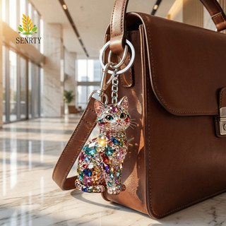 SENRTY 2 Móc Khóa Mèo Kim Cương Giả, Mặt Dây Chuyền Mèo Phẳng 2D Dễ Thương, Acrylic Mini Mèo Con Treo Trang Trí May Mắn