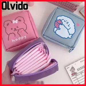 Túi đựng khăn ăn vệ sinh OLVIDO, Ví đựng tiền xu động vật hoạt hình bằng vải, tổ chức bền bỉ Cáp dữ liệu đa chức năng chống nước Túi du lịch ngoài trời