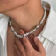 Nam Punk Ngọc Trai Choker - Bạc Đinh Tán Inox Đính Hạt Ngọc Trai Giả - Hip-Hop Dạo Phố Trang Sức