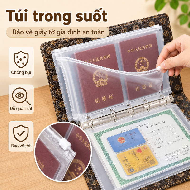 Túi Đựng Giấy Tờ Lật Trang Tiện Lợi - Siêu Dung Lượng, Chống Nước, Trong Suốt Để Bảo Vệ Hộ Khẩu, Bằng Cấp