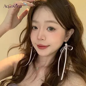AqToCna Phong Cách Hàn Quốc Ngọt Ngào Tươi Ruy Băng Nơ Quyến Rũ Bông Tai Ngọc Trai Thời Trang Trái Tim Tòn Ten Tai Cho Bé Gái Ba Lê Tai Trang Sức AqToCna