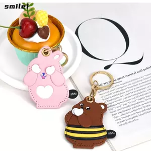 Tay áo thẻ truy cập SMILE, Móc chìa khóa dễ thương bền bỉ, Vòng chìa khóa da mặt dây chuyền động vật nhỏ chất lượng cao