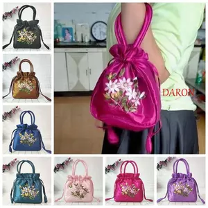 Túi dây rút DARON Hanfu, Túi xách hoa thêu lá lụa Satin, Túi trang điểm mỹ phẩm cổ điển Túi lưu trữ Hàn Quốc Ví nhỏ Mua sắm