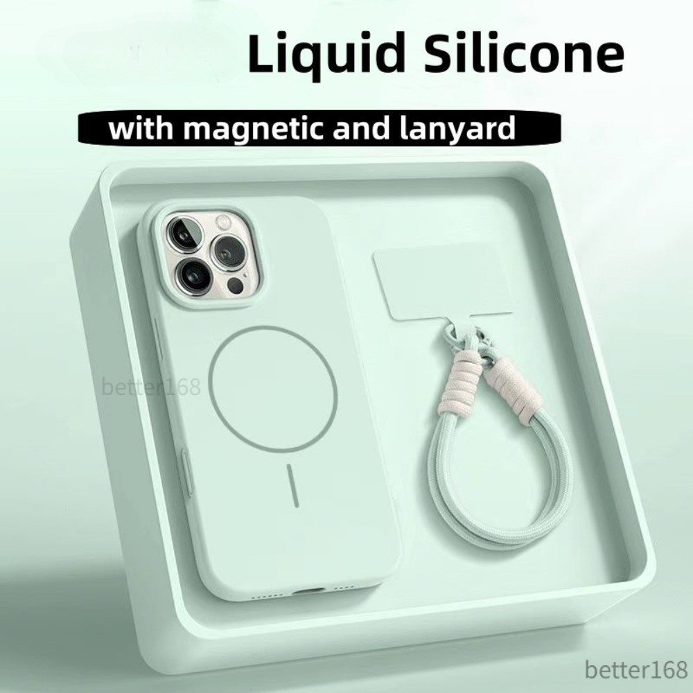 Có Dây Buộc Silicon Lỏng Chống Sốc Từ Tính Ốp lưng iPhone 11 12 13 14 15 16 Pro Max Plus Chống Vân Tay Chống Bẩn Vỏ Mềm