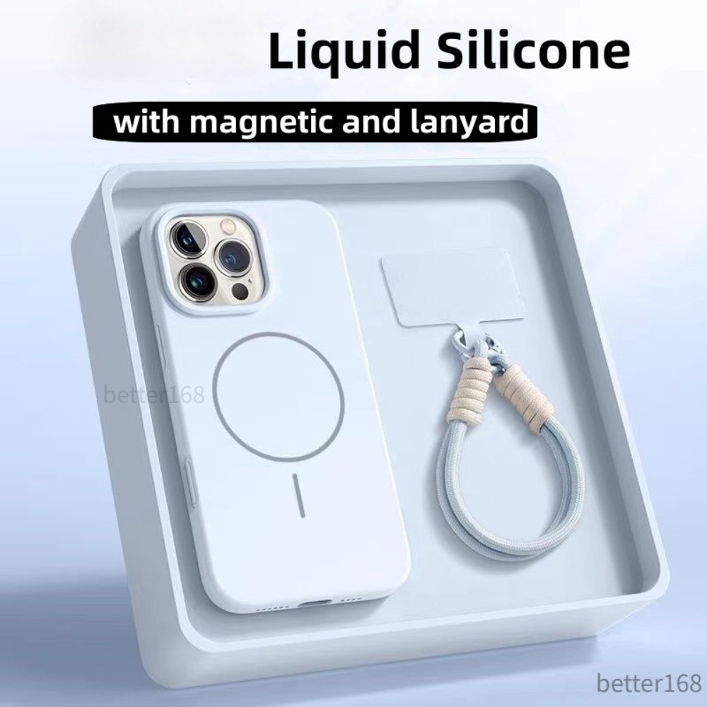 Có Dây Buộc Silicon Lỏng Chống Sốc Từ Tính Ốp lưng iPhone 11 12 13 14 15 16 Pro Max Plus Chống Vân Tay Chống Bẩn Vỏ Mềm