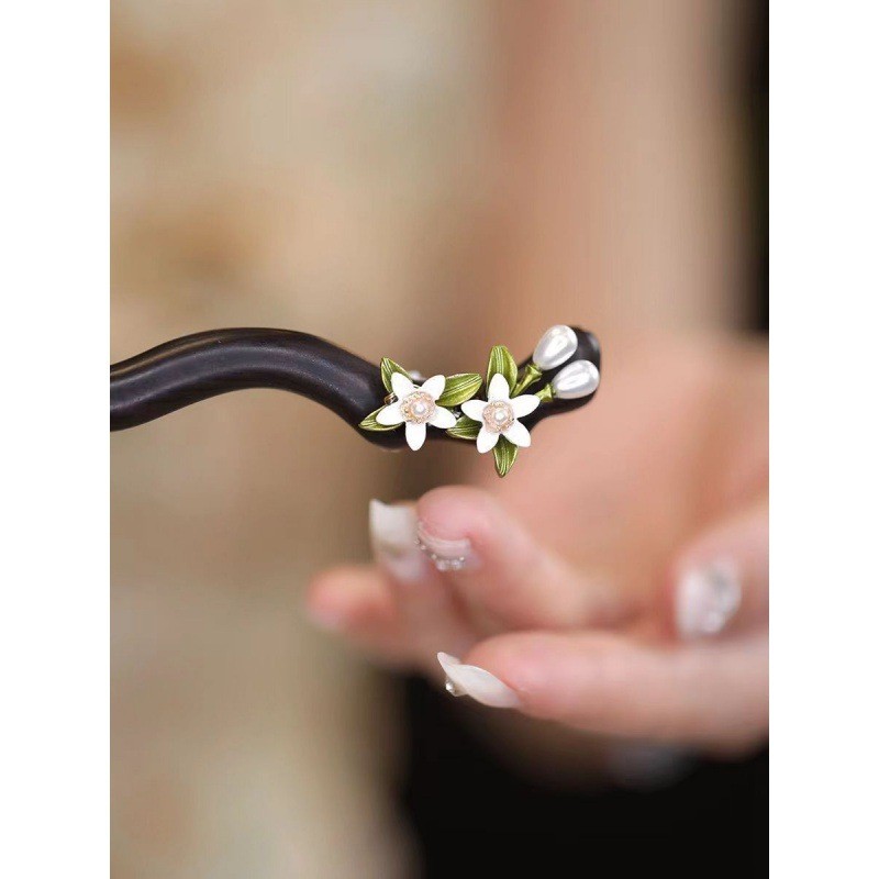 WHX [Hoa Cúc Nhỏ 18cm] Kẹp Tóc Cao Cấp Gỗ Đàn Hương Trung Quốc Mới Đơn Giản Hiện Đại Kẹp Tóc Bằng Gỗ Cuộn Dây Mũ Đội Đầu Sườn Xám Phụ Kiện Cổ