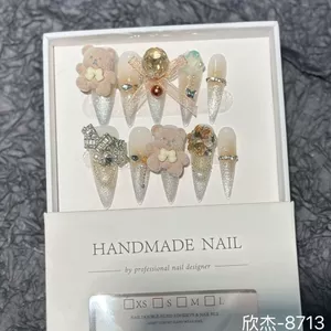 Dài Mũi Nhọn Nghịch Ngợm Gấu Đeo Móng Tay Mùa Thu Làm Trắng Da Dễ Thương Hộp Quà Tặng Móng Tay Đeo Móng Tay