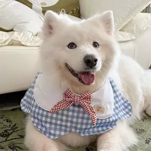 2026 Phong Cách Mới Chó Dễ Thương Nước Bọt Yếm Xanh Kẻ Sọc Lớn Cánh Hoa Yếm Trung Bình Chó Lớn Golden Retriever Shepherd