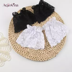 AqToCna Nữ Tay Ngắn Ren Cổ Tay Vòng Tay Chắc Chắn Găng Tay Trắng Gothic Ngón Găng Tay Nơ Găng Tay Thời Trang AqToCna