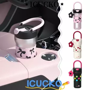 Cốc Cách Nhiệt ICUCKO, Cốc Nước Ống Hút Dung Tích Lớn 720ml, Thép Không Gỉ Chống Bụi Thời Trang Có Mặt Dây Chuyền Hoa Cốc Uống Học Sinh Cho Nữ Bé Gái