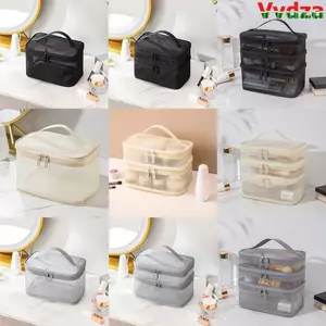 Túi đựng đồ trang điểm VVDZA, Túi đựng mỹ phẩm du lịch lưới trong suốt, Túi đựng đồ vệ sinh cỡ lớn thời trang dành cho nữ 1 / 2 / 3 lớp