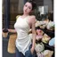 Áo Vest cổ không tay gợi cảm kiểu Pháp viền ren không đều Áo thun quây eo hẹp