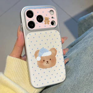 Ốp lưng iPhone họa tiết da mạ họa tiết gấu iP 17 16 15 14 13 12 11 Pro Max Plus Max