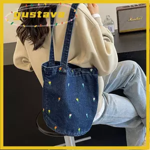 Túi Xô GUSTAVA, Túi Đeo Vai Denim Hoa Thêu Đa Năng, Túi Xách Thời Trang Túi Đeo Dung Tích Lớn Nữ
