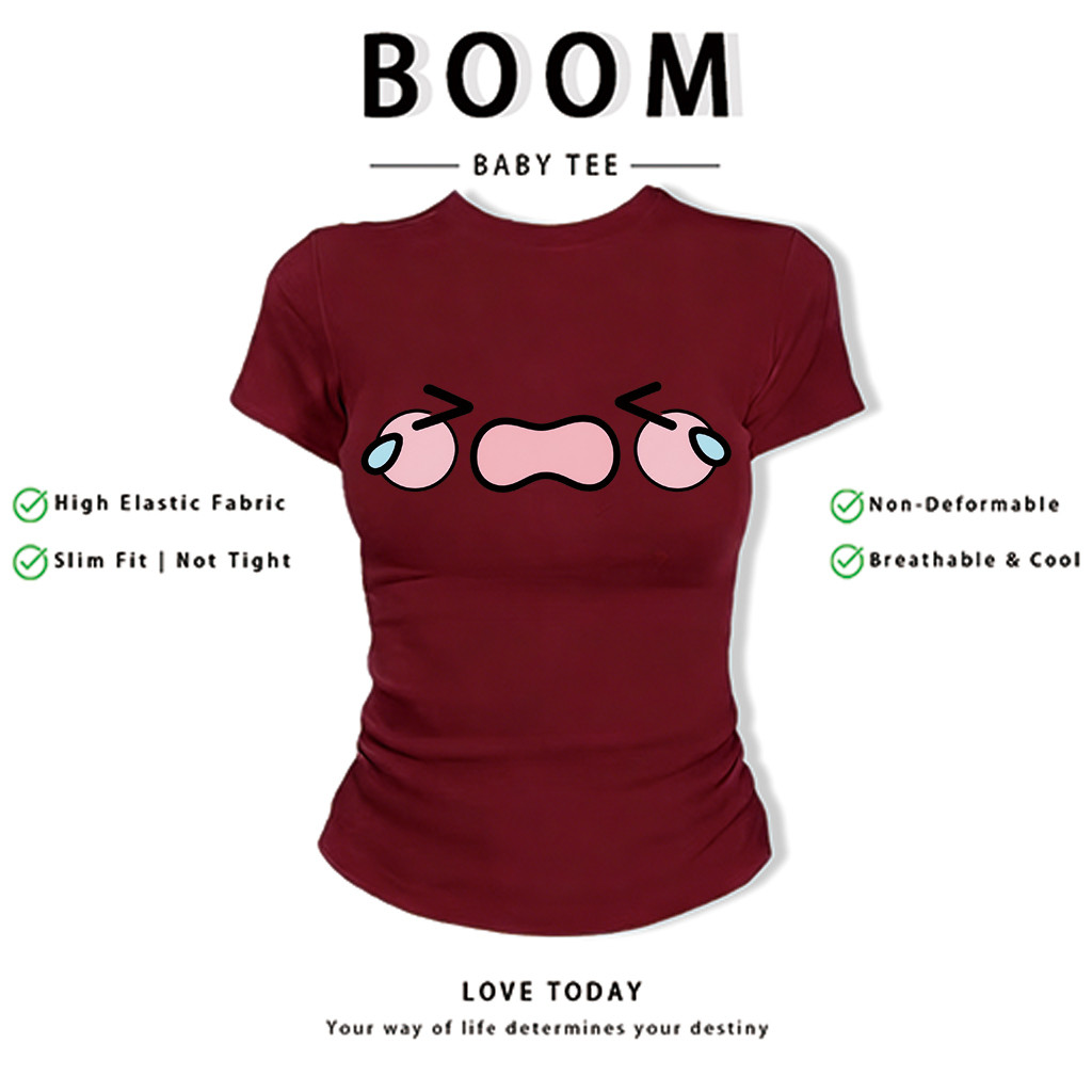 BOOM Áo Baby Tee Nữ Cotton Ôm Body-Áo Thun Ngắn Tay Y2K In Hình PhongCách Mùa Hè, Cổ Tròn Hàng Đầucách hàn quốc phong&87