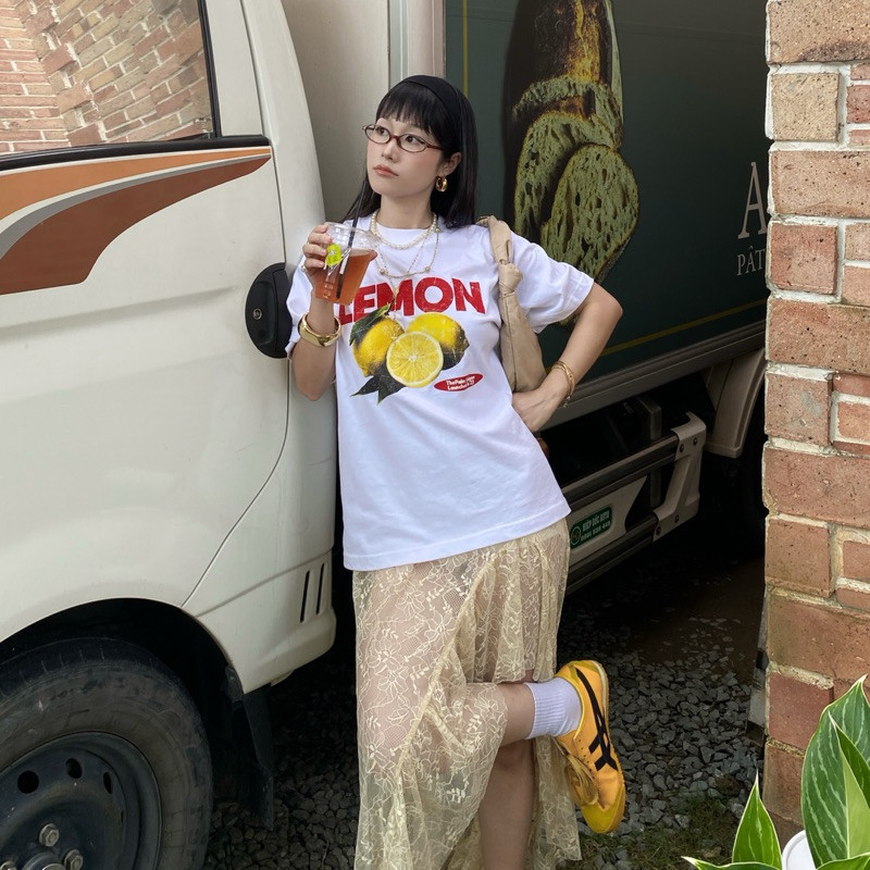 （Giao hàng 24h）Angela - Áo Thun Nữ Trái Cây Màu Trắng UNISEX "CHANH" Oversize -Áo phông thời trang mùa hè 100% cotton