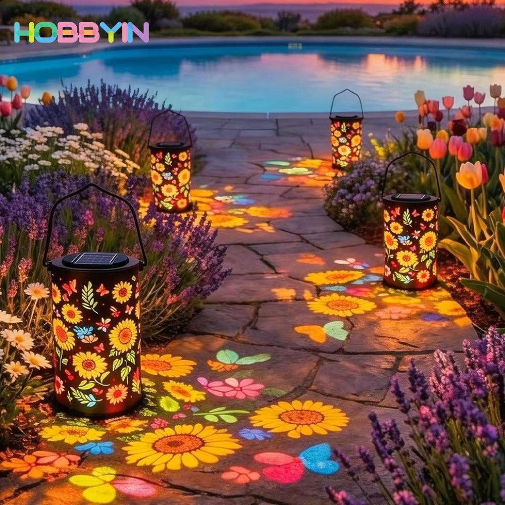 Đèn lồng sân vườn hướng dương HOBBYIN, Đèn chiếu ngoài trời LED trang trí sân vườn, Đèn chiếu hoa đầy màu sắc không thấm nước