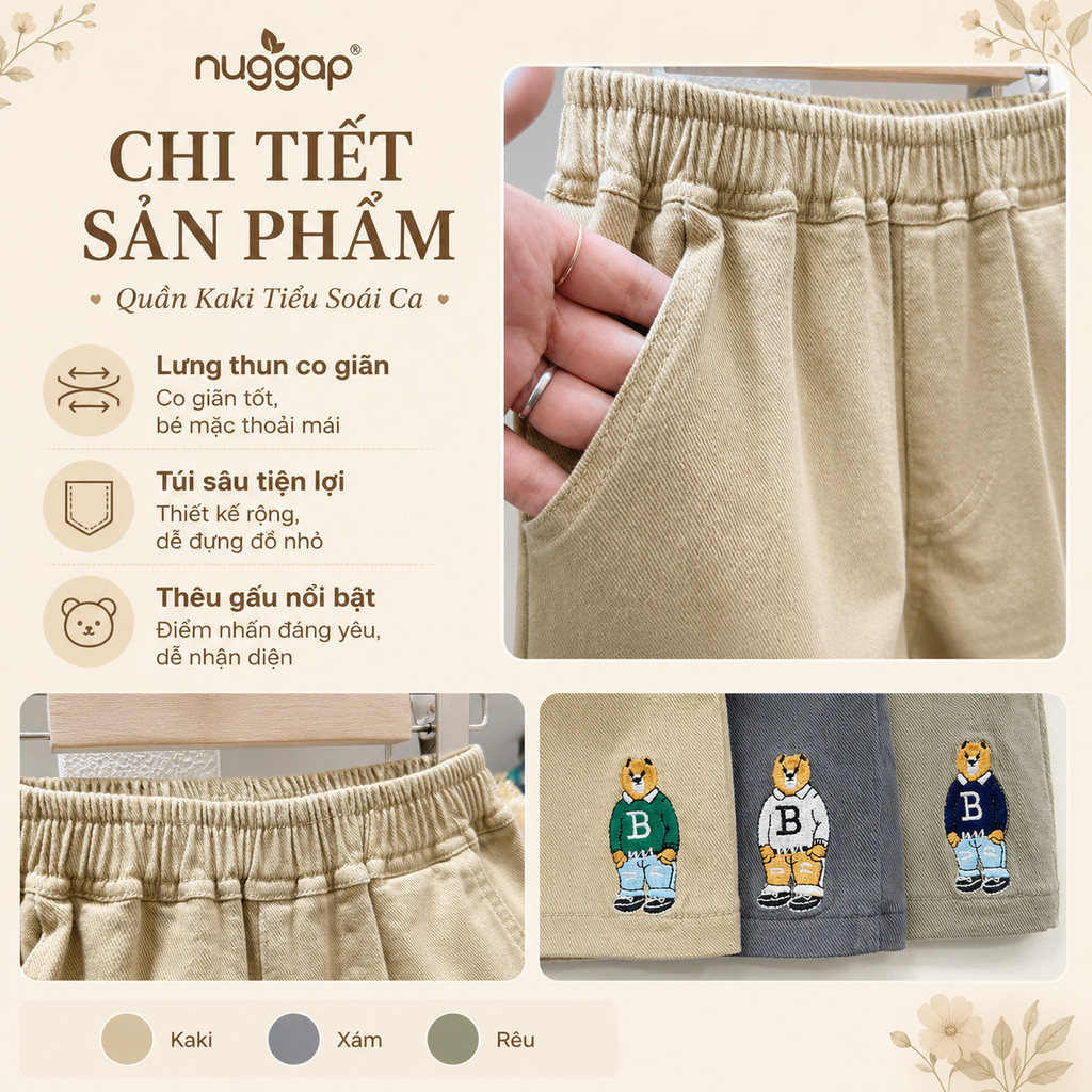 Quần Short Bé Trai Quần Kaki Bé Trai Lưng Thun Vải Kaki Mềm Mịn BRO Still Man