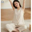 Phong cách Nhật Bản Muji Style / Quần dài đến mắt cá chân không tay ren dành cho nữ Bộ đồ Cotton nguyên chất / Đồ dài không tay mỏng mùa hè / Đồ dài cao cấp thoải mái khi đi chơi