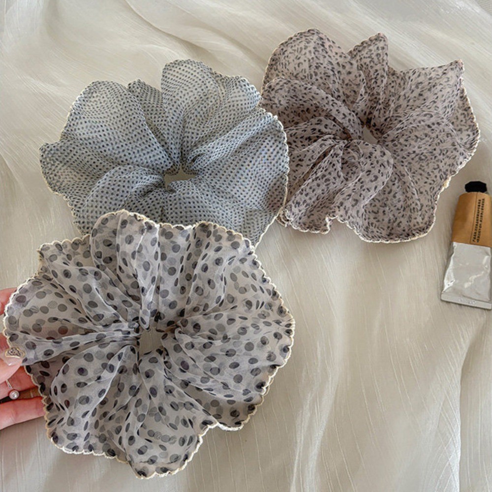 Hululu / Lưới Series Chấm Bi Da Báo Scrunchy Tóc Vòng Phong Cách Mỏng Dây Buộc Tóc Thân Thiện Với Da Không Làm Tổn Thương Tóc Dây Cao Su