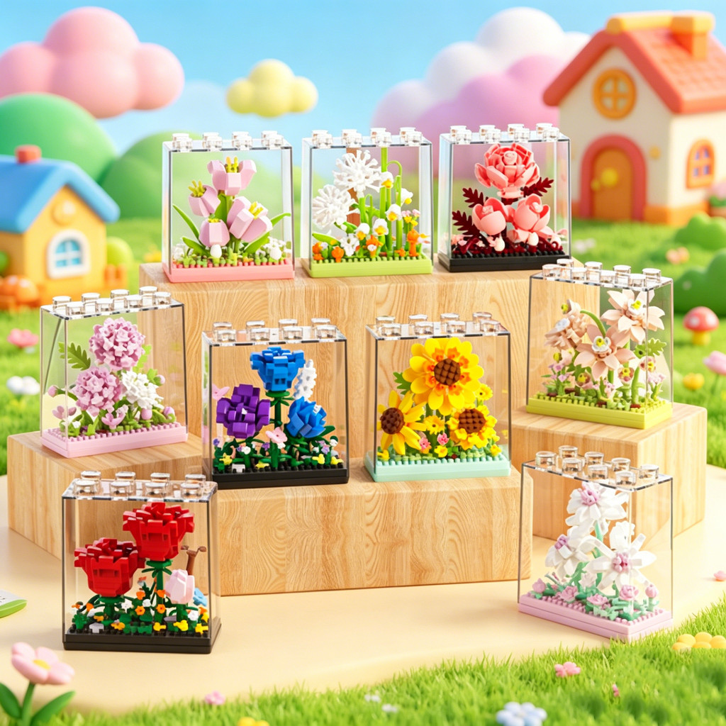 Bộ DIY 9/16 Hoa Lắp Ráp,Quà tặng cho người yêu,Handmade bó hoa khối xây dựn,Mô Hình Khối Xây Dựng Sáng Tạo