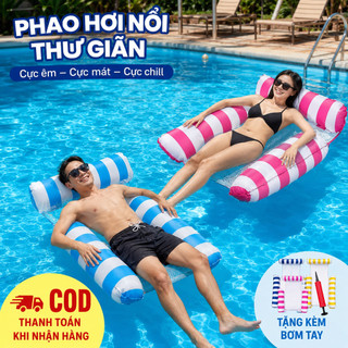 [TẶNG BƠM] Phao Bơi Ghế Nằm Võng Đa Năng, Giường Nổi Bơm Hơi Gấp Gọn Cho Người Lớn Dùng Bể Bơi & Biển