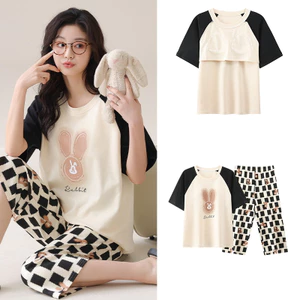 Bộ đồ dài tay ngắn có đệm dành cho nữ Plus Size Không có thiết kế áo ngực bổ sung để nghỉ ngơi trong nhà thoải mái ở nhà