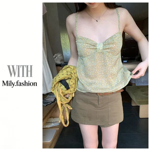 Milyfashion Fresh Floral Sling 2026 Phong Cách Mới Cổ Chữ V Nơ Không Tay Top Y2K Ba Lê Phong Cách CKGO