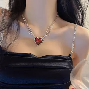 ECK Gothic Trái Tim Đỏ Không Đều Nelace Y2K Tình Yêu Bóng Tối Ma Móng Vuốt Dây Xích Nelaces Punk Grunge Thẩm Mỹ Egirl Nhánh Trái Tim Nelace HOT