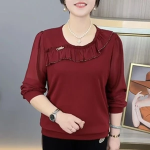 Áo thun nữ giảm béo ren thời trang mới mùa xuân dành cho mẹ trung niên