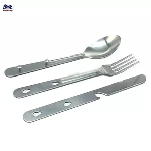 XOITOP 3 Cái / bộ Bộ Đồ Ăn Bằng Thép Không Gỉ Di Động Gấp Dụng Cụ Thìa Nĩa Bộ Đồ Ăn Cắm Trại Nấu Ăn flatware VN